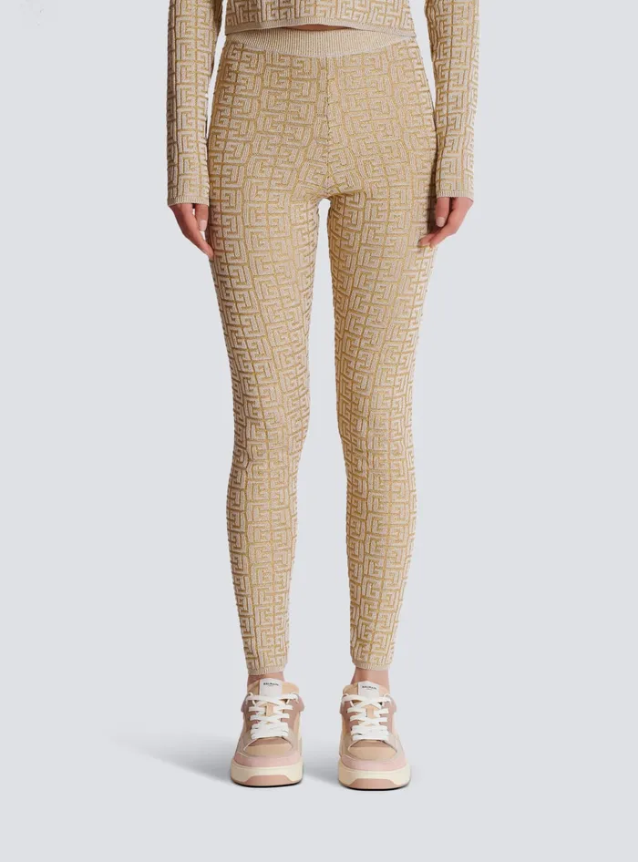 Balmain Knitwear Women PB Labyrinth Knit Leggings Beige