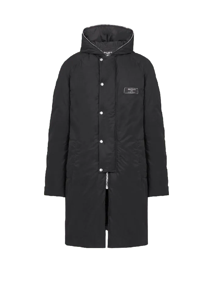 Balmain Outerwear Men Long Down Nylon Jacket With Label Black