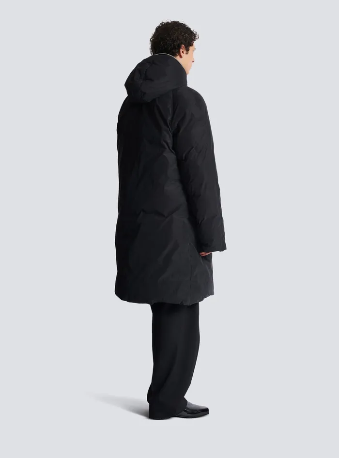 Balmain Outerwear Men Long Down Nylon Jacket With Label Black