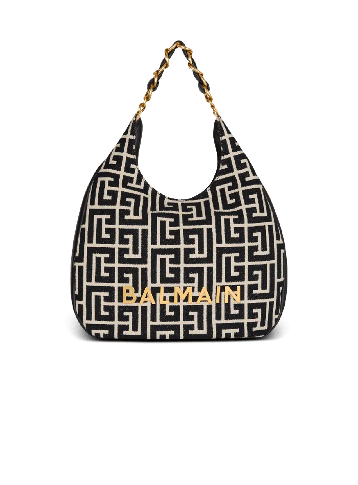 Balmain Shoulder Bags Women Large 1945 Soft Hobo Bag In Jacquard Fabric With A PB Labyrinth Monogram Black Balmain Shoulder Bags Women Large 1945 Soft Hobo Bag In Jacquard Fabric With A PB Labyrinth Monogram Black