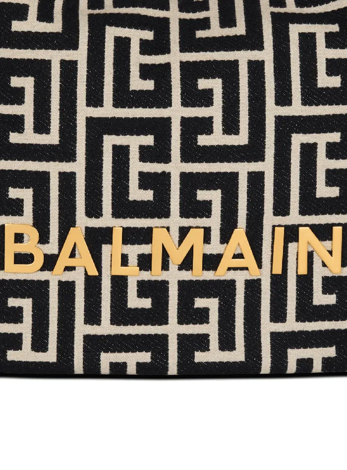 Balmain Shoulder Bags Women Large 1945 Soft Hobo Bag In Jacquard Fabric With A PB Labyrinth Monogram Black