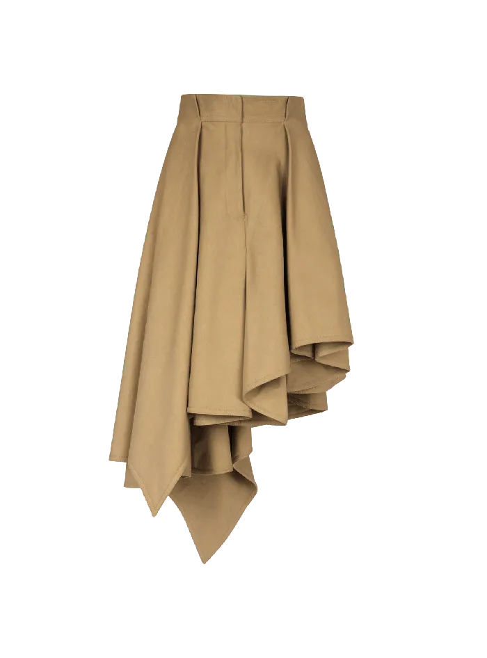 Balmain Skirts Women Asymmetric Pleated Cotton Skirt Beige