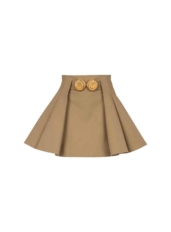 Balmain Skirts Women Flared Pleated Grain De Poudre Skirt Beige