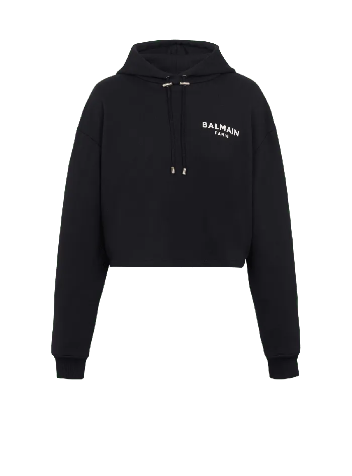 Balmain Sweatshirts Women Flocked Paris Hoodie Black