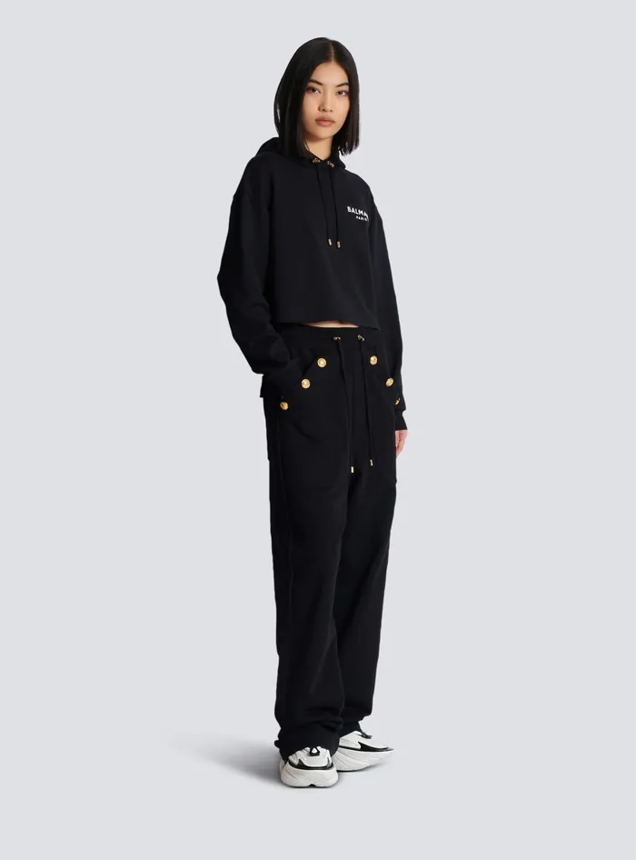 Balmain Sweatshirts Women Flocked Paris Hoodie Black
