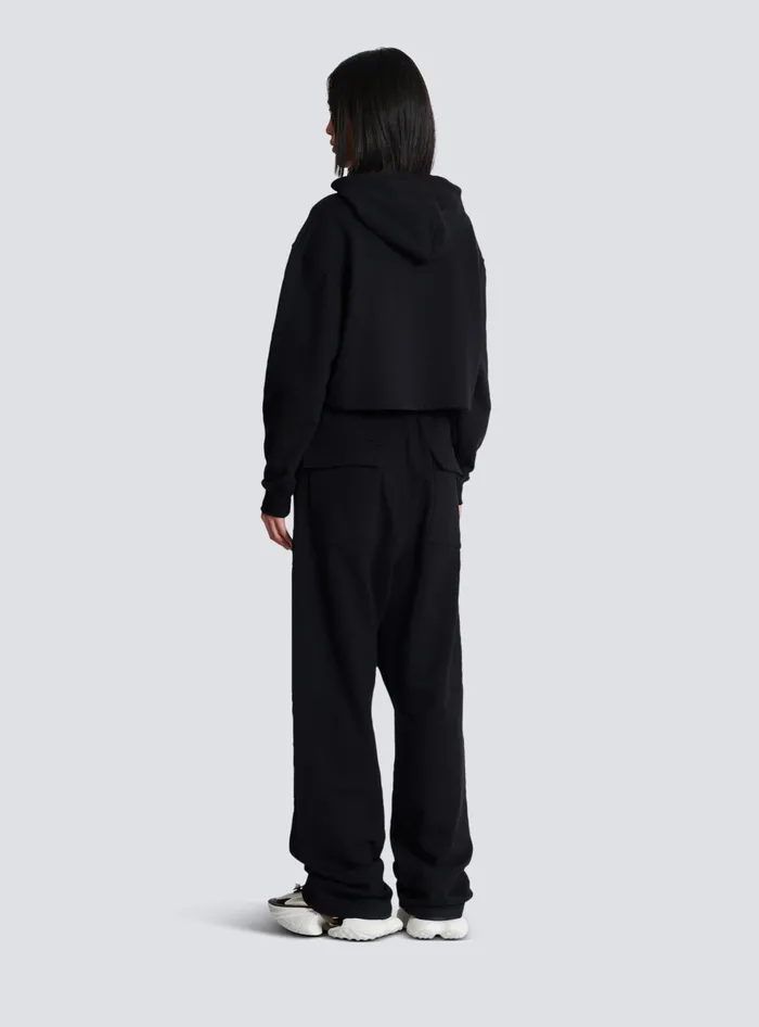 Balmain Sweatshirts Women Flocked Paris Hoodie Black