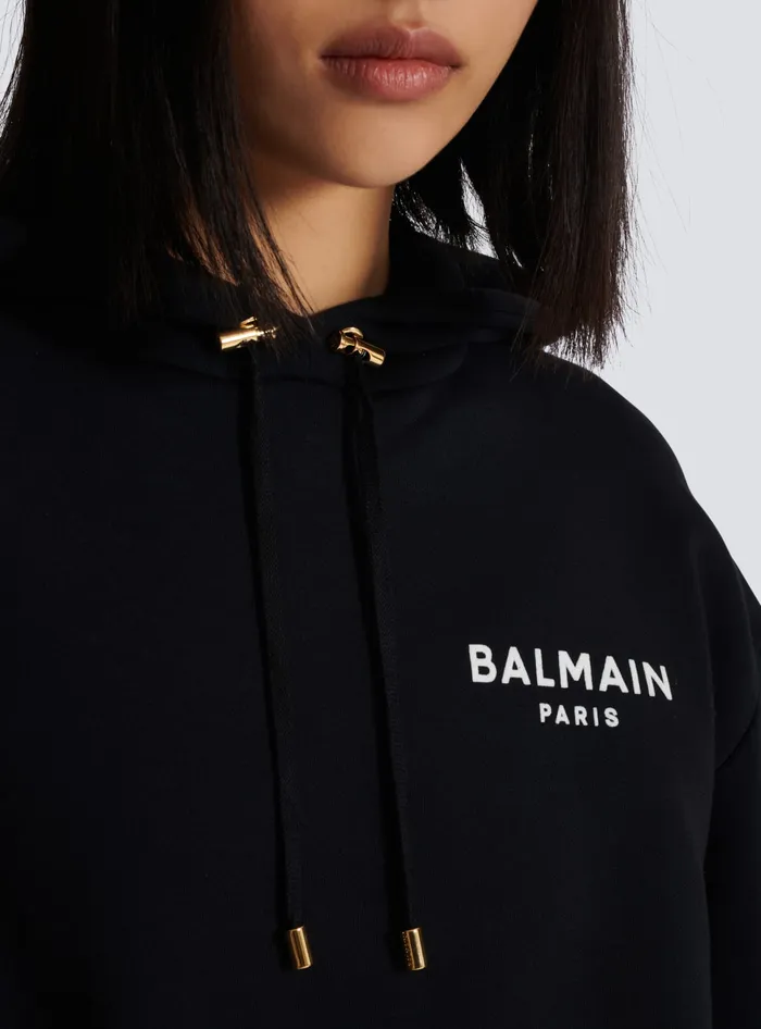 Balmain Sweatshirts Women Flocked Paris Hoodie Black