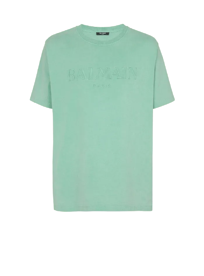 Balmain TShirts Men Loose Tshirt With Vintage Embroidery Green