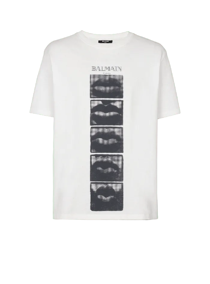 Balmain TShirts Men Tshirt With Vintage Lips Print White