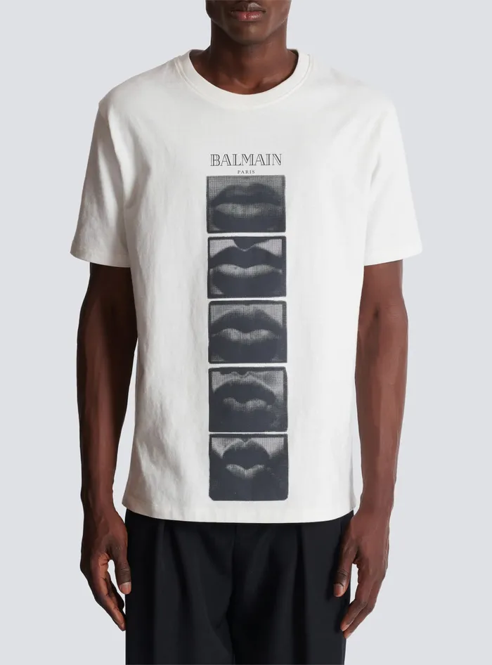 Balmain TShirts Men Tshirt With Vintage Lips Print White