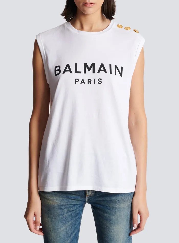 Balmain TShirts Women Paris Tank Top White