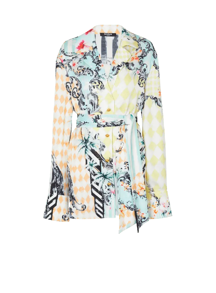 Balmain Tops And Shirts Women Loose Belted Shirt With Baroque Print Multicolor Balmain Tops And Shirts Women Loose Belted Shirt With Baroque Print Multicolor