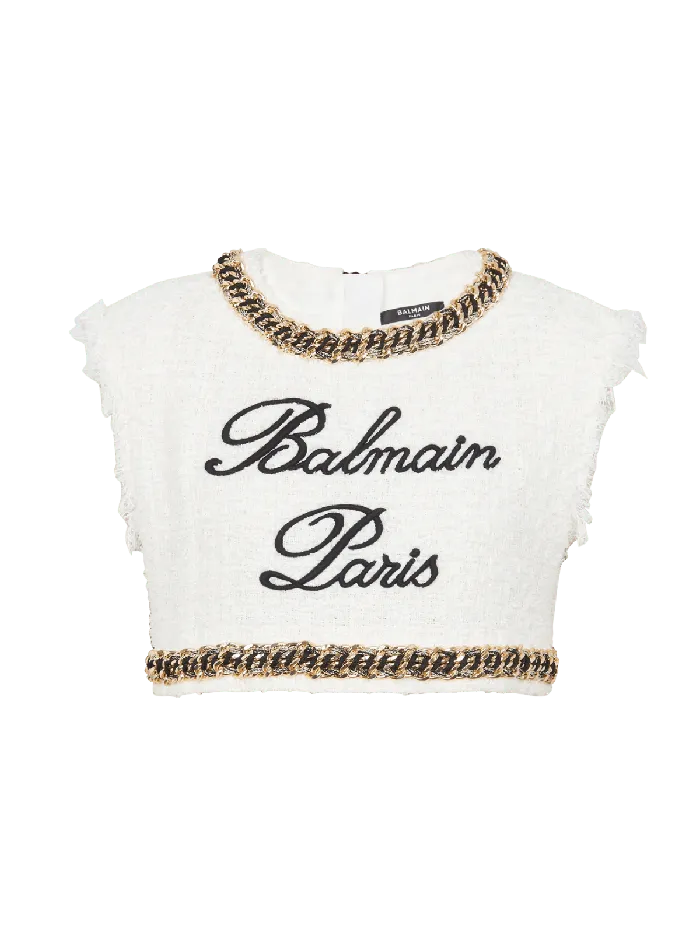 Balmain Tops And Shirts Women Signature Tweed Tank Top White