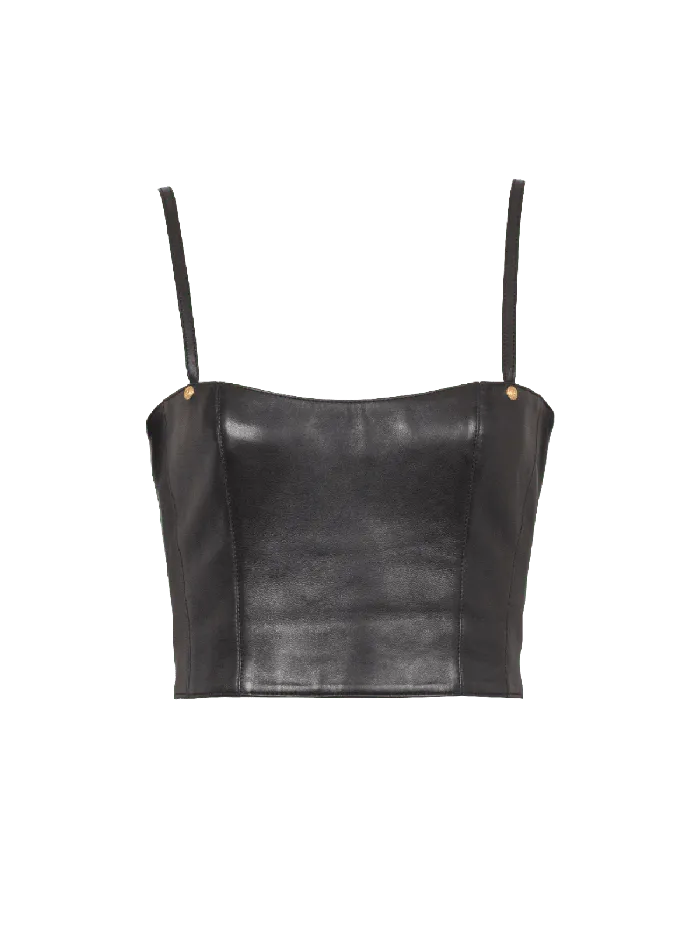 Balmain Tops And Shirts Women Spaghetti Strap Leather Top Black