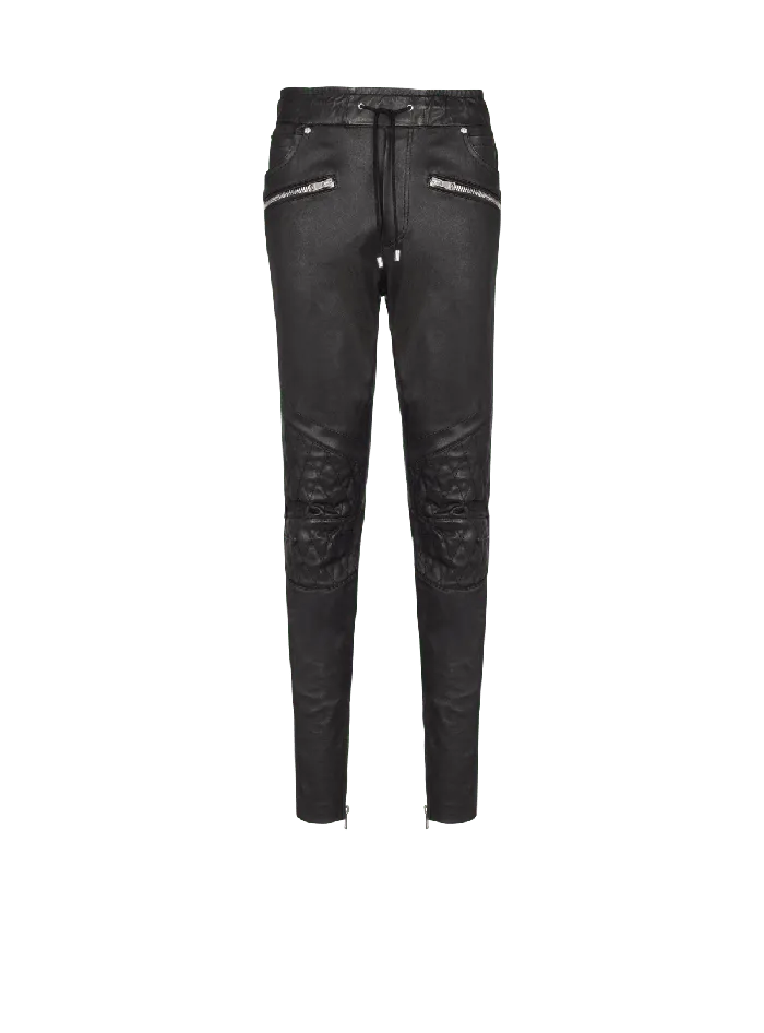Balmain Trousers And Shorts Men Stretch Leather Trousers Black