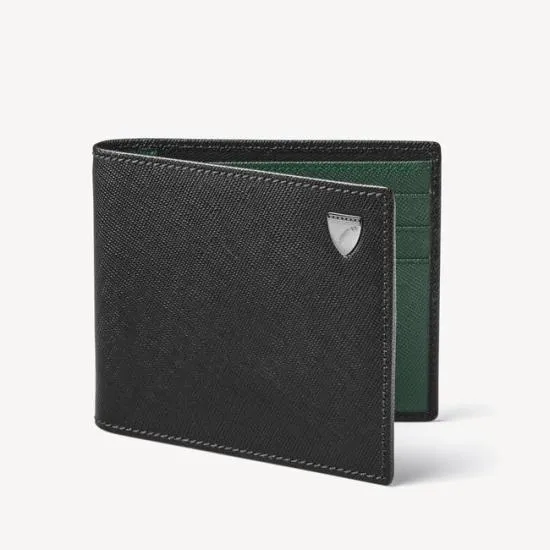 Billfold RFID Wallet Black and Green Saffiano Men Aspinal Of London Billfold Wallets