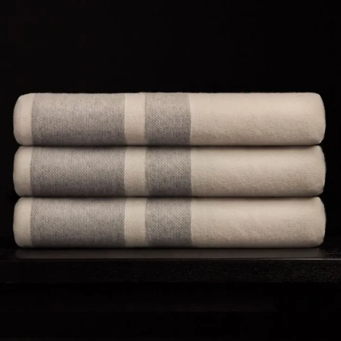 Blankets House James Perse Baja Stripe Knit Blanket Ivoryheather Grey