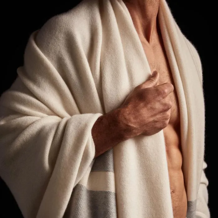Blankets House James Perse Baja Stripe Knit Blanket Ivoryheather Grey