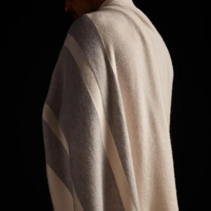 Blankets House James Perse Baja Stripe Knit Blanket Ivoryheather Grey
