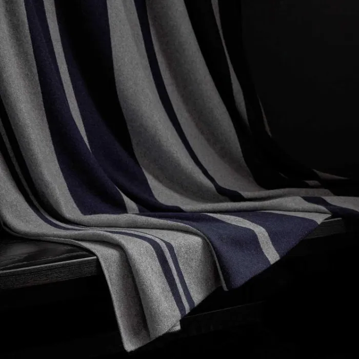 Blankets House James Perse Cashmere Stripe Knit Blanket Heather Greynavy
