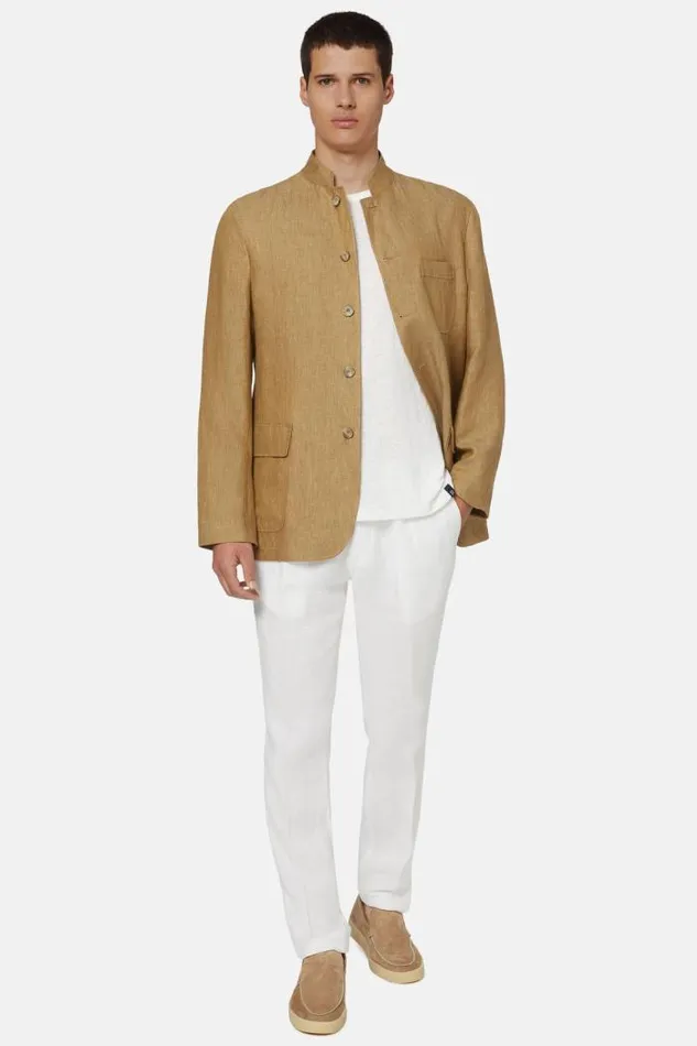 Blazers Men Boggi Milano Brown Pure Linen Bridge Jacket Brown