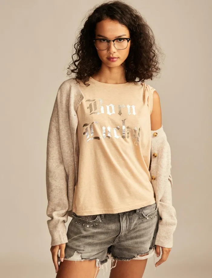 Born Lucky Classic Crew Sand Women Lucky Brand Graphic Tees