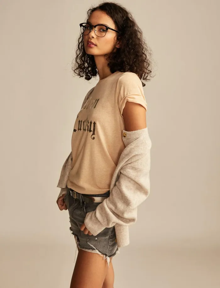 Born Lucky Classic Crew Sand Women Lucky Brand Graphic Tees
