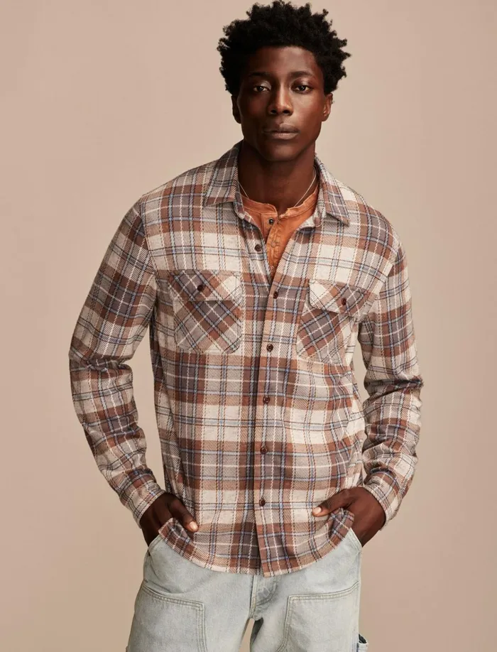 Brushed Long Sleeve Knit Shirting Brown Multi Men Lucky Brand ButtonDowns