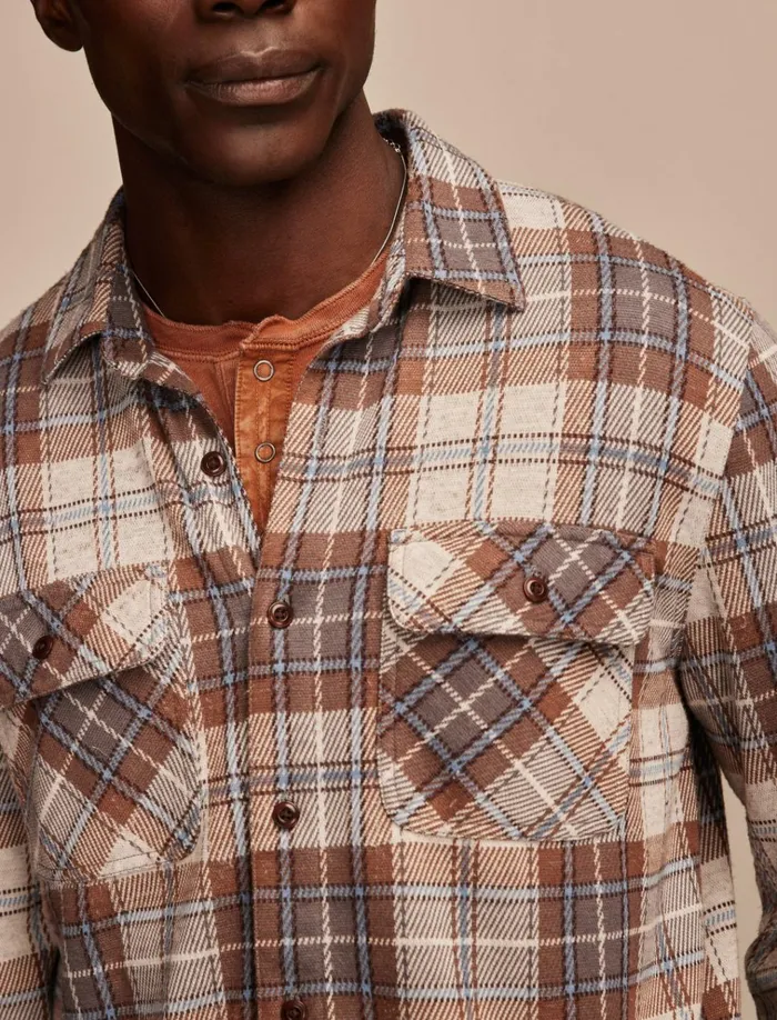 Brushed Long Sleeve Knit Shirting Brown Multi Men Lucky Brand ButtonDowns