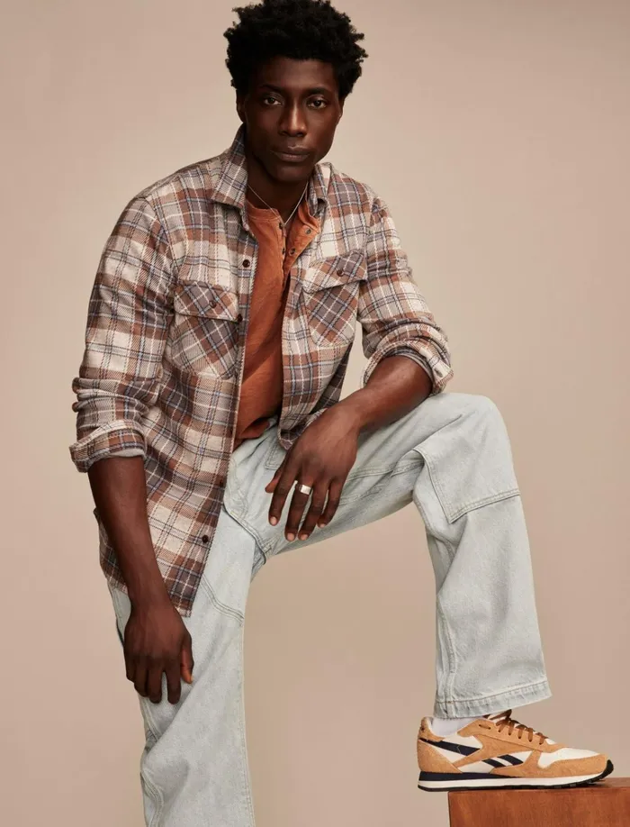 Brushed Long Sleeve Knit Shirting Brown Multi Men Lucky Brand ButtonDowns