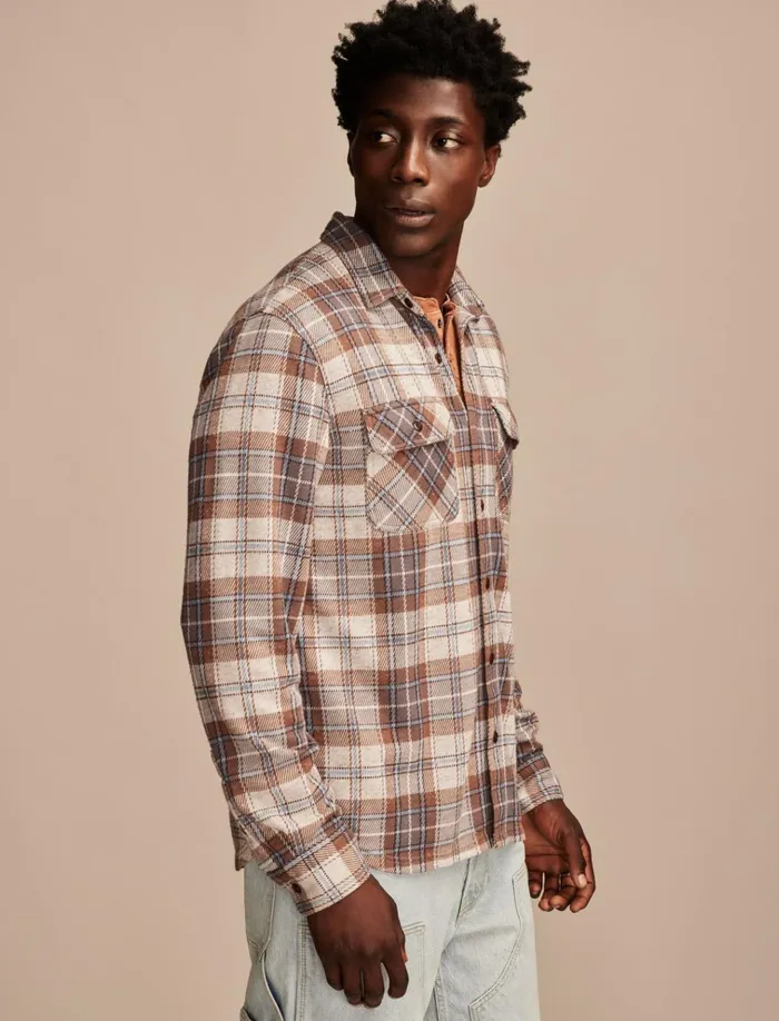 Brushed Long Sleeve Knit Shirting Brown Multi Men Lucky Brand ButtonDowns