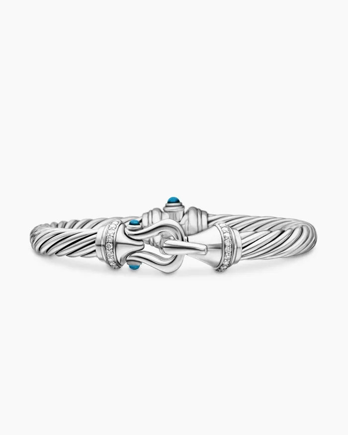Buckle Classic Cable Bracelet In Sterling Silver With Diamonds 7mm Women David Yurman Bangle Buckle Classic Cable Bracelet In Sterling Silver With Diamonds 7mm Women David Yurman Bangle