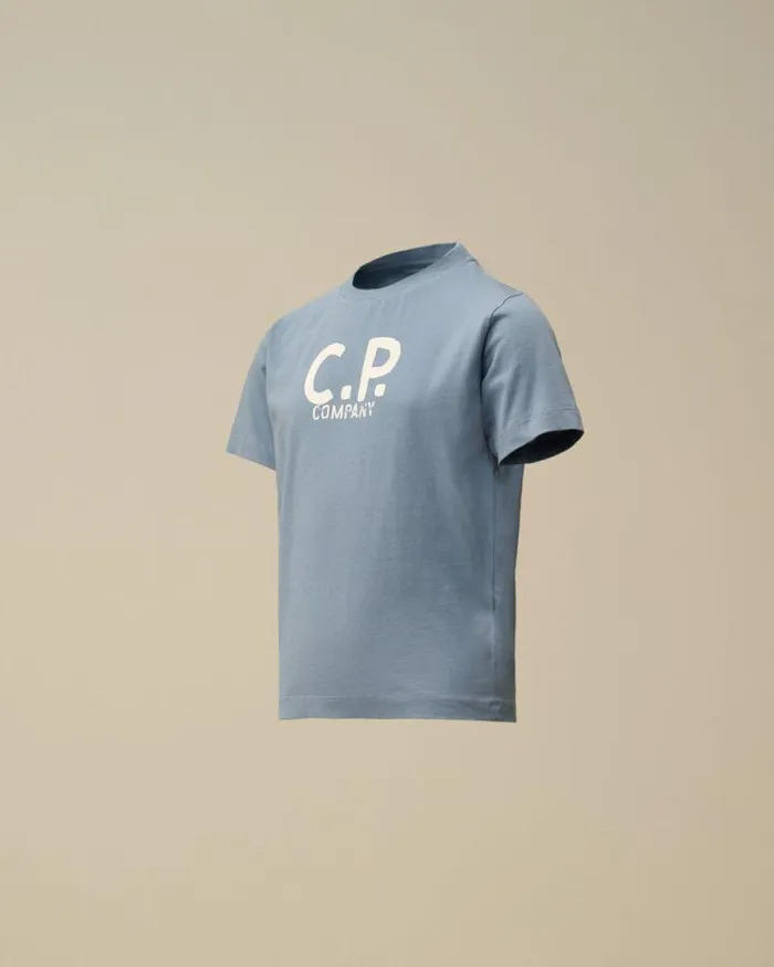 CP Company Clothing 48 U16 Cotton Jersey 301 Printed Logo TShirt Flint Stone Blue 8211 Kids CP Company Clothing 48 U16 Cotton Jersey 301 Printed Logo TShirt Flint Stone Blue 8211 Kids