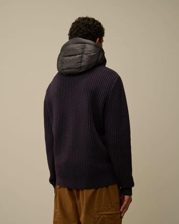 CP Company Jumpers Extrafine Merino Wool Mixed Hooded Knit Nightshade Purple 8211 Man