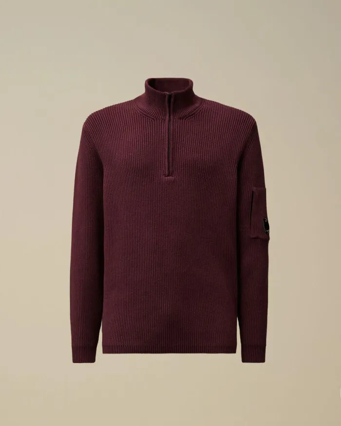 CP Company Jumpers Full Rib Half Zipped Knit Potent Purple 8211 Man