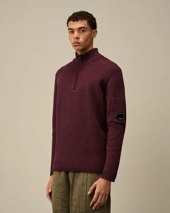 CP Company Jumpers Full Rib Half Zipped Knit Potent Purple 8211 Man