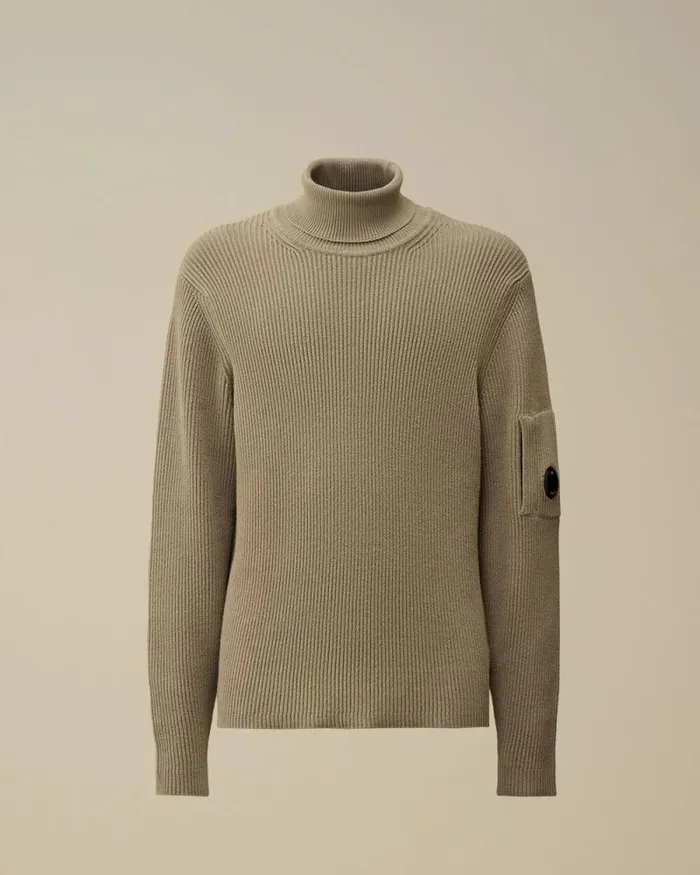 CP Company Jumpers Full Rib Turtleneck Knit Vintage Khaki Beige 8211 Man