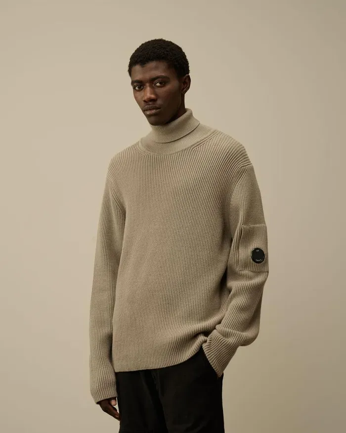CP Company Jumpers Full Rib Turtleneck Knit Vintage Khaki Beige 8211 Man