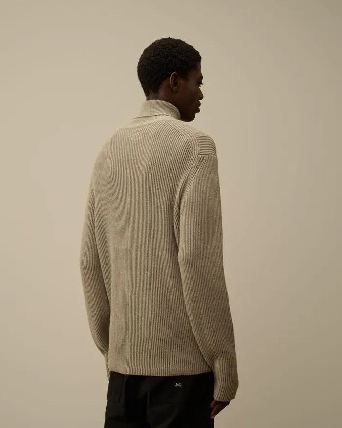 CP Company Jumpers Full Rib Turtleneck Knit Vintage Khaki Beige 8211 Man