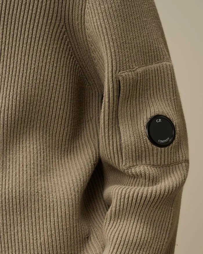 CP Company Jumpers Full Rib Turtleneck Knit Vintage Khaki Beige 8211 Man
