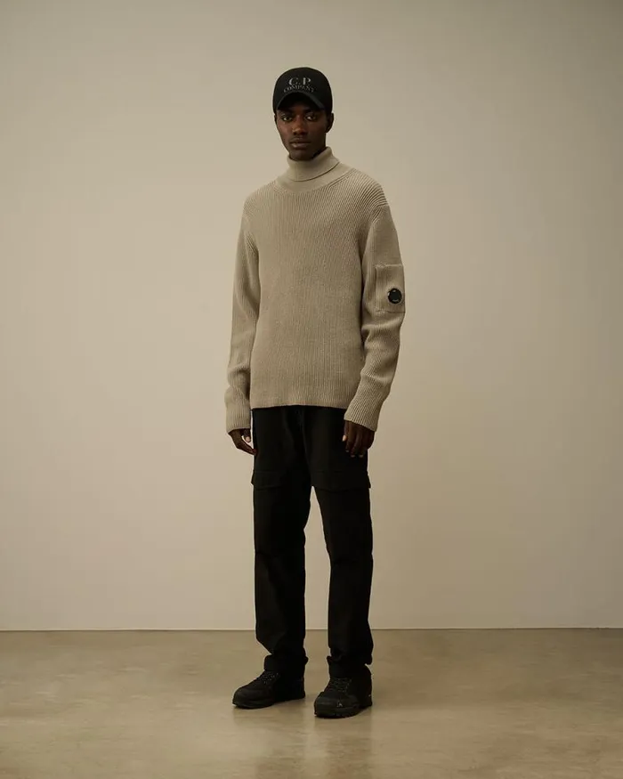 CP Company Jumpers Full Rib Turtleneck Knit Vintage Khaki Beige 8211 Man