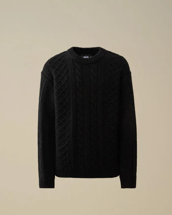 CP Company Jumpers Lambswool Crewneck Logo Knit Black 8211 Man