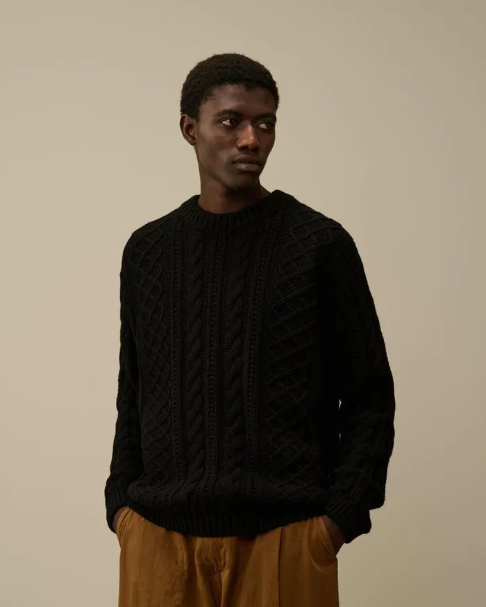 CP Company Jumpers Lambswool Crewneck Logo Knit Black 8211 Man