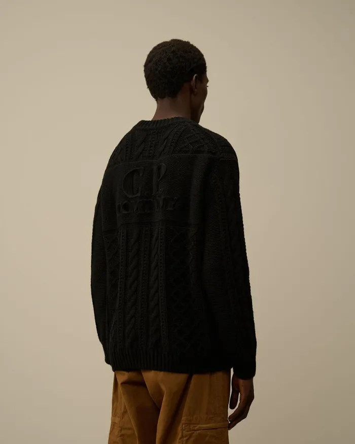 CP Company Jumpers Lambswool Crewneck Logo Knit Black 8211 Man