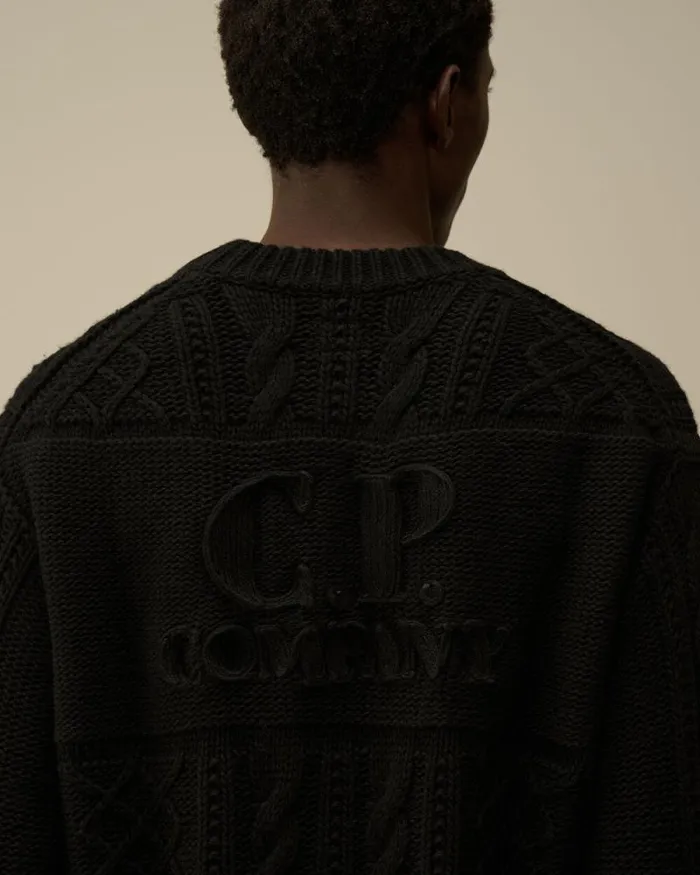CP Company Jumpers Lambswool Crewneck Logo Knit Black 8211 Man