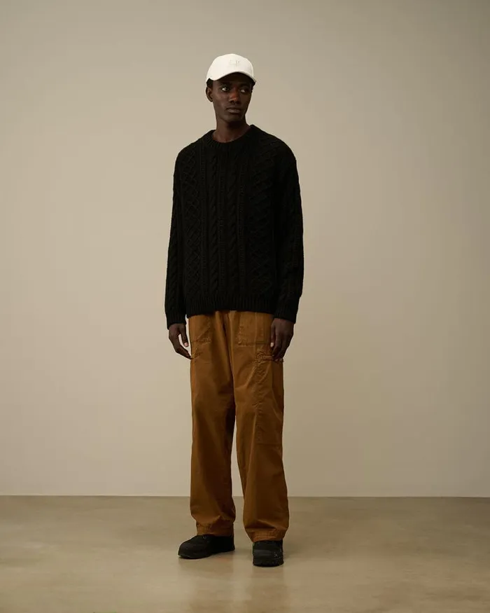 CP Company Jumpers Lambswool Crewneck Logo Knit Black 8211 Man