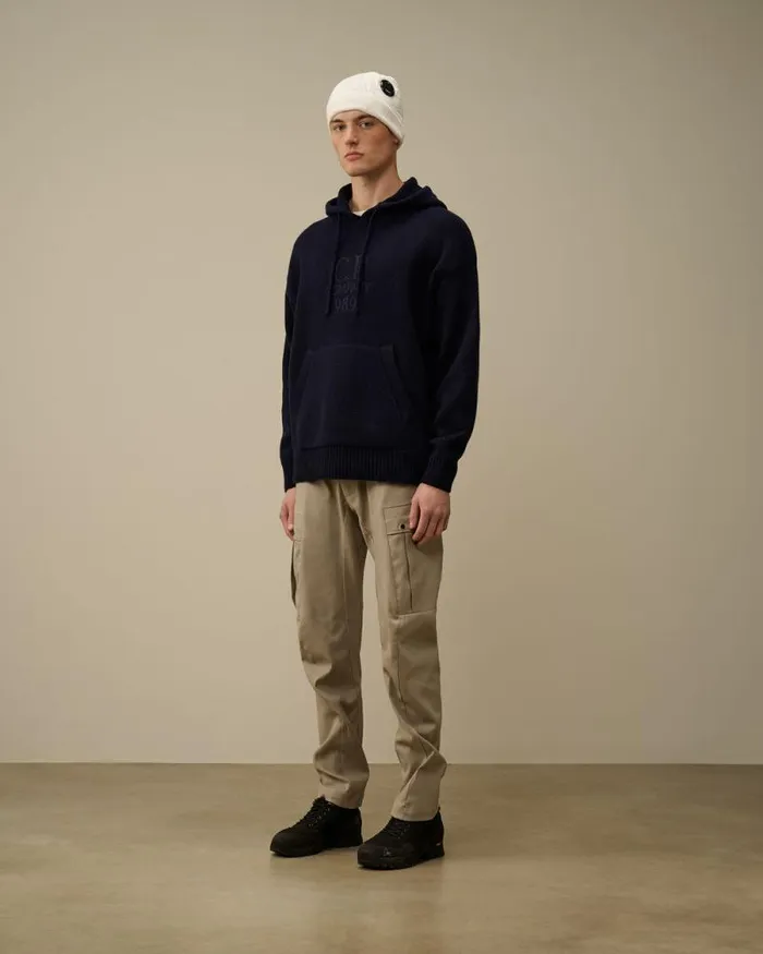 CP Company Jumpers Lambswool GRS Boxy Hooded Knit Total Eclipse Blue 8211 Man