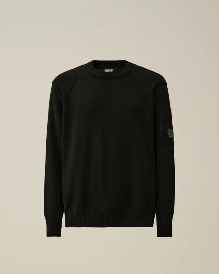 CP Company Jumpers Lambswool GRS Crew Neck Knit Black 8211 Man