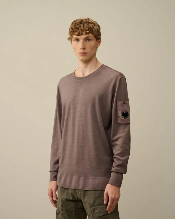 CP Company Jumpers Merino Wool Fast Dyed Crew Neck Knit Purple Dove 8211 Man