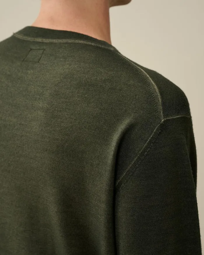 CP Company Jumpers Merino Wool Fast Dyed Crew Neck Logo Knit Grape Leaf Green 8211 Man